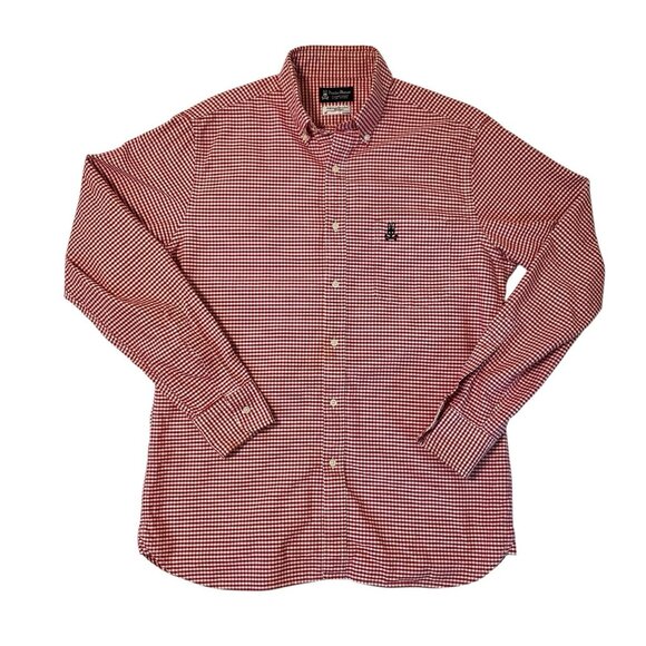 Psycho Bunny Gingham Check Long Sleeve Button Front Shirt Red size Medium - Picture 1 of 6